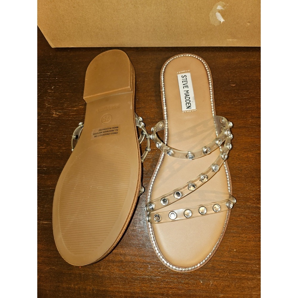 STEVE MADDEN Women Beige Slide Clear Diamond Strap Sandal Size 7.5 New in box - Picture 9 of 10